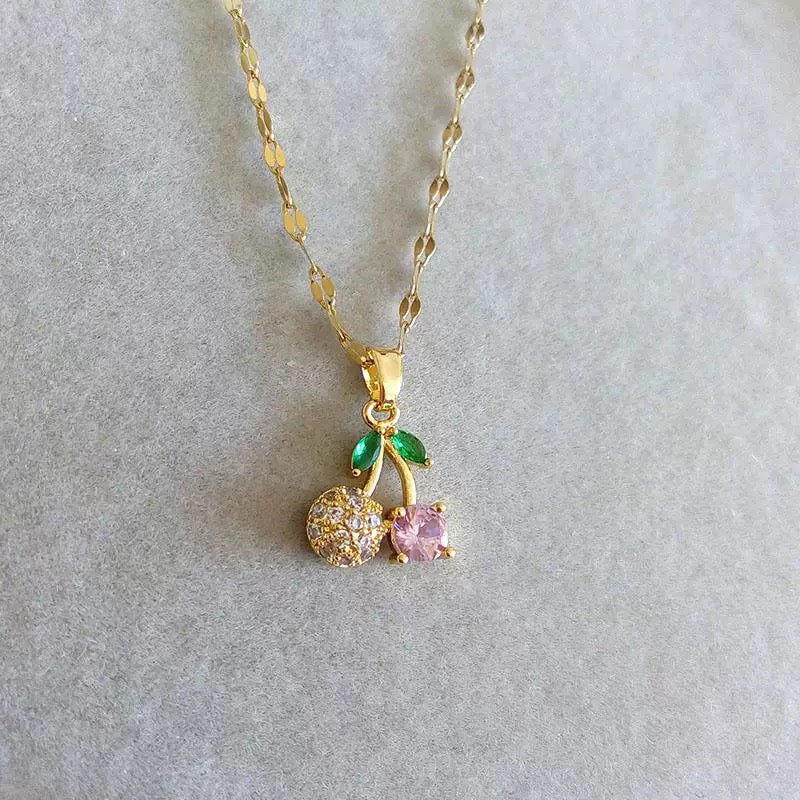 Cherry Pendant Necklace with Cubic Zirconia