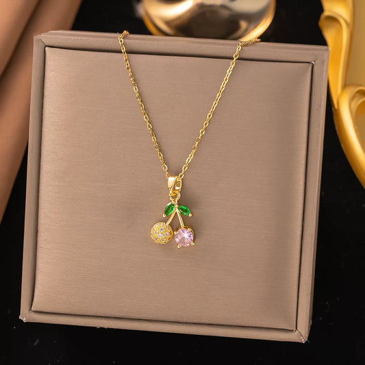 Cherry Pendant Necklace with Cubic Zirconia