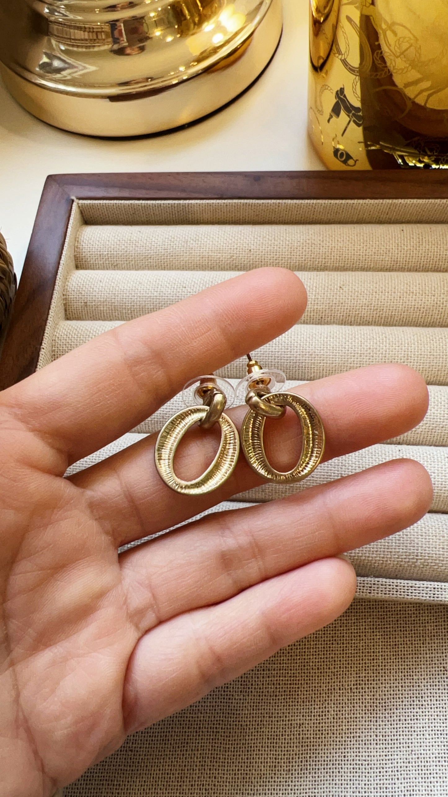 Vintage Textured Oval Drop Earrings