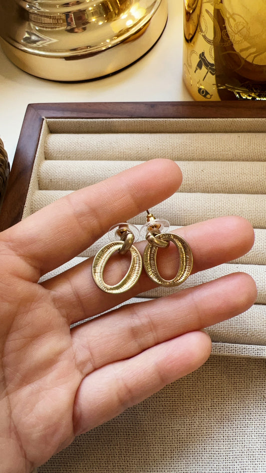 Vintage Textured Oval Drop Earrings