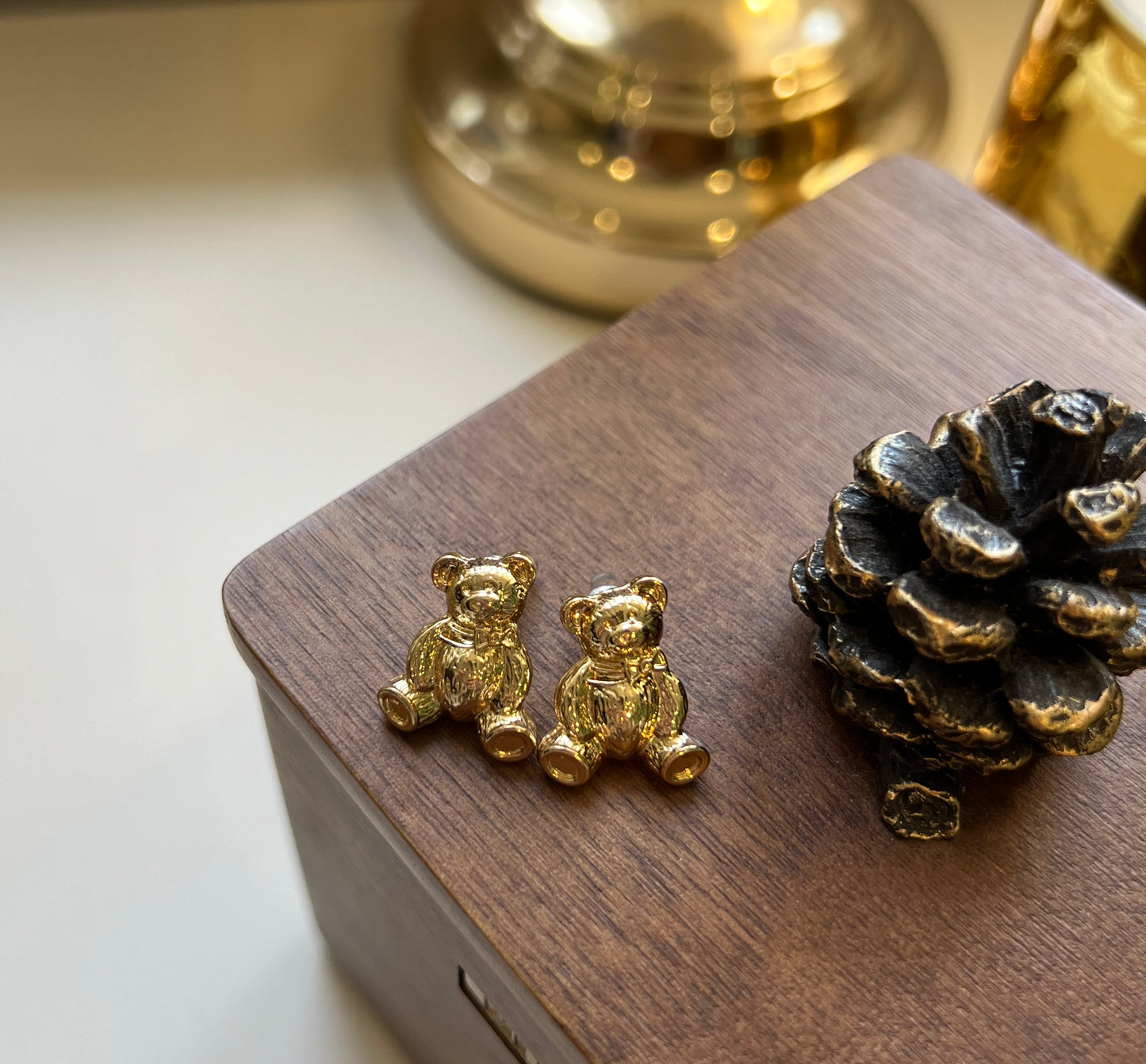 Adorable Gold Teddy Bear Stud Earrings