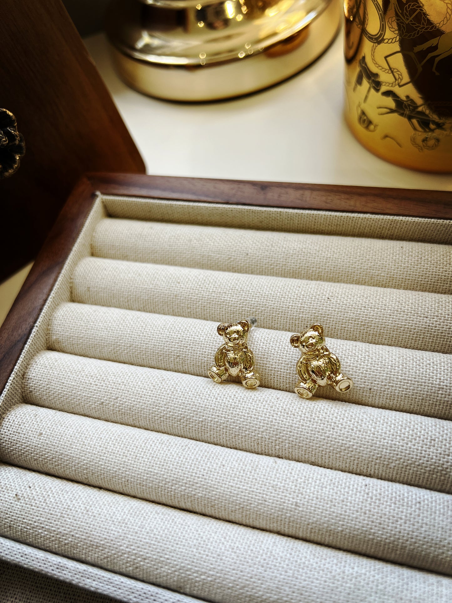 Adorable Gold Teddy Bear Stud Earrings