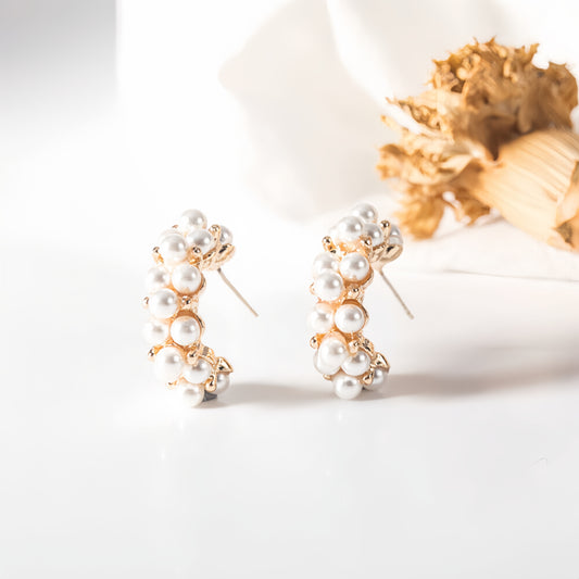 Gold luminous faux pearls Hoop Earrings