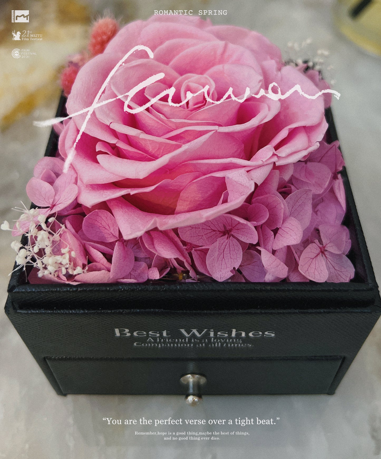 Eternal Love Preserved Rose Jewelry Box with Heart Alloy Earrings