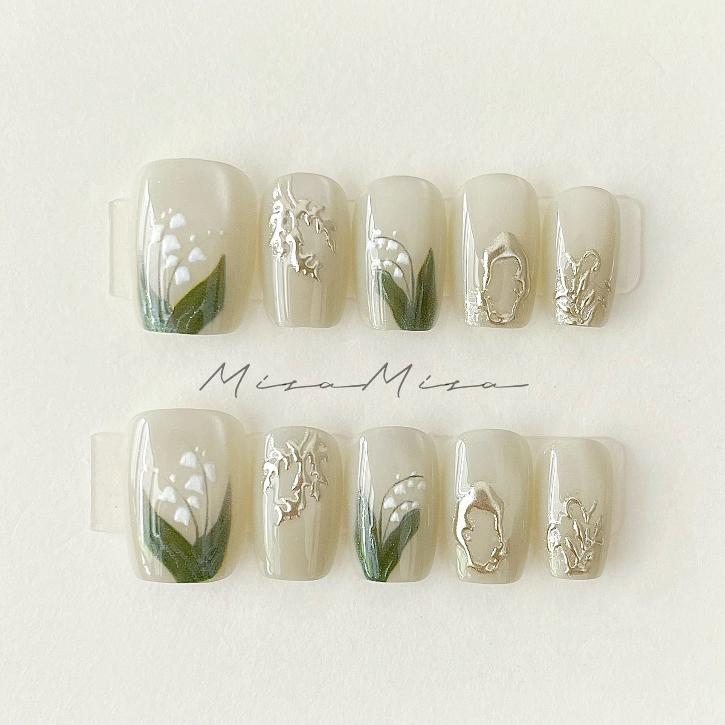 Lily of the Valley Short Press-On Nails | Handmade Botanical Nail Art