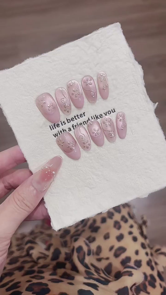 Elegant Blush Pink Pearl Accent Press-On Nails (Tool Kit Included)